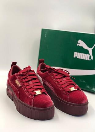Кеди puma original 1510008 384223-01 red velvet platform sneakers кросівки жіночі підліткові пума вельветові бордові червоні