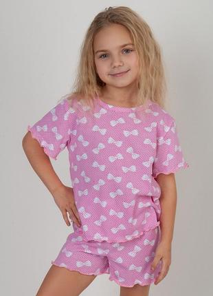 Літня легенька бавовняна піжама для дівчинки, комплект шорти і футболка з метеликами