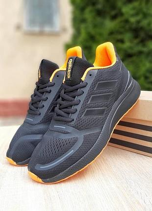 Мужские качественные и стильные кроссовки бра adidas nova черные с оранжевым