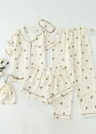 Женская пижама тройка с мишками