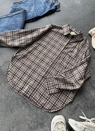 Сорочка жіноча оверсайз в клітинку на гудзиках з кишенею якісна стильна трендова блакитна рожева