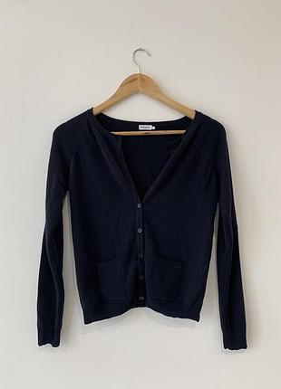 Filippa k синій короткий вовняний кардиган  з кишенями щільної в'язки 19271 s