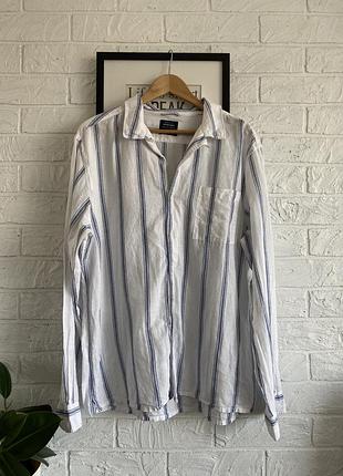 👔 рубашка полоска sfera men белый синий лен,l