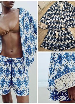Продам костюм з принтом кімоно, шорти від zara