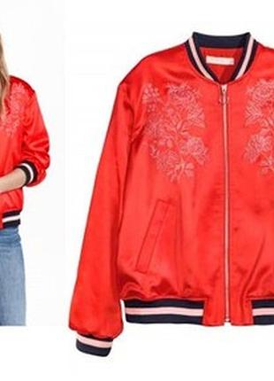 Вискозный атласный бомбер h&m xs