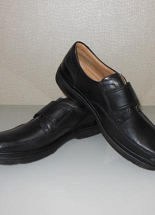 Туфлі 100% нат. шкіра на липучках clarks flex light (британія) uk/7 extra wide