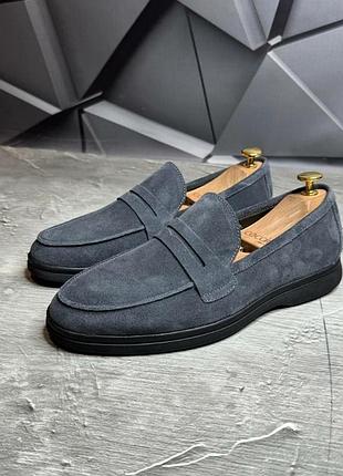 Чоловічі замшеві лофери, туфлі, мокасини сірого кольору з натуральної замші 8220