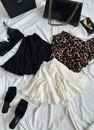Юбка короткая мини женская с воланами легкая пышная базовая на резинке леопардовый принт лео солнце-клеш юбка