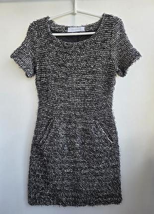 Стильное короткое вязаное платье zara с коротким рукавом пушистое
