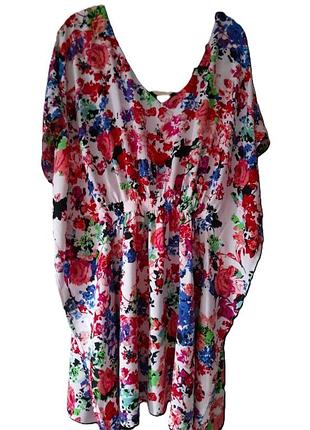 Женская вискозная туника, накидка, блуза в мелкий цветок,натуральная блузка, цветочный принт.штапель