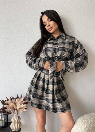 Костюм женский рубашка и юбка шаннель твид в клетку