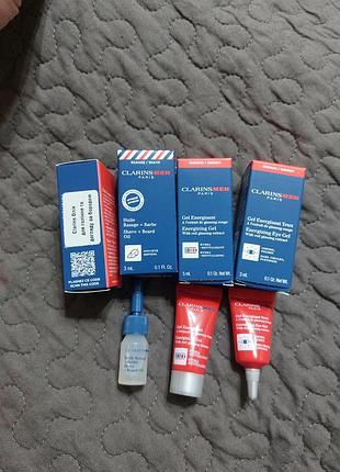 Набір мініатюр clarins men  крем під очі гель олія для гоління #розбираю