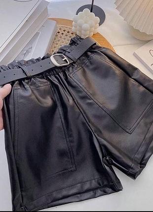 Шорты из эко кожи на трикотажу, батал плюс сайз шорты кода
