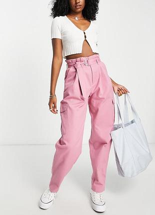 Брюки-карго прямого крою з поясом jjxx рожевого кольору.