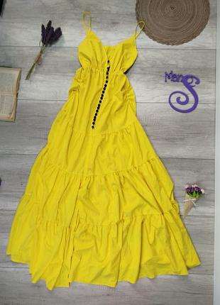 Женский длинный сарафан летний на бретельках желтый размер s (44)