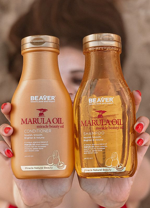 Питательный набор для сухих и поврежденных волос beaver marula oil: шампунь и кондиционер по 350мл