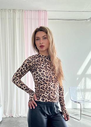 Лонгслив с леопринтом с вырезом под пальчики | 5147