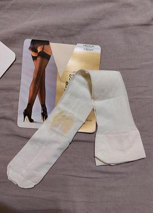 Вінтажні кремові нейлрнові панчохи зі швом і кокетливим бантом м st michael 15 ден