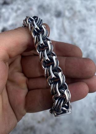 Серебряный браслет "круглый бисмарк" массой 100грам " мужская массивная цепочка на руку