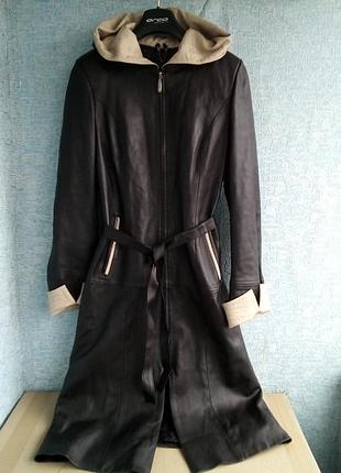 Кожаное длинное женское утеплённое пальто/плащ venera pelle collection