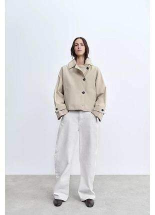 Водоотталкивающий тренч укороченный зара zara с капюшоном пальто плащ