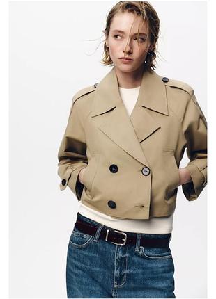 Двобортна укорочена куртка зара zara тренч укорочений плащ