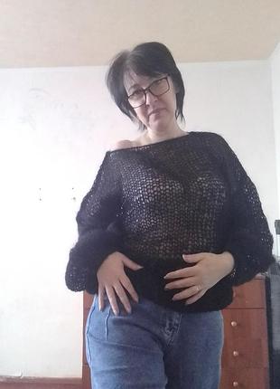 Чорна павутинка, свитер из мохера, черная паутинка, вязана павутинка