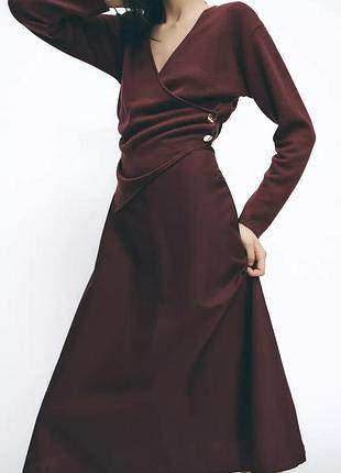 Платье женское бордовое с брошью zara new