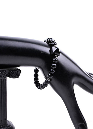 Браслет пирамидка лавовый камень черный обсидиан