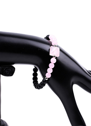 Браслет пирамидка лавовый камень розовый кварц