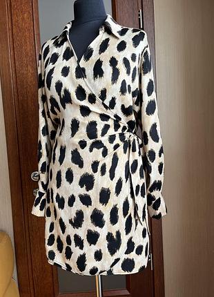 H&m сукня міні на запах леопард віскоза