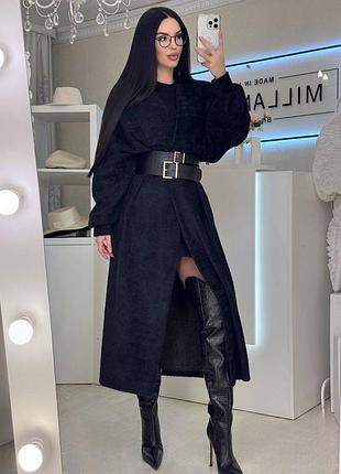 Теплый кардиган под пояс с ворсом