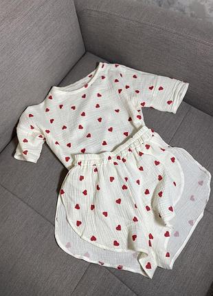 Муслиновая пижама в сердечки