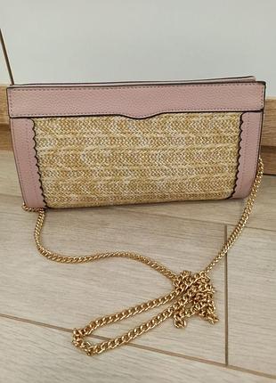 Клатч сумочка экокожа и солома, нюдовый цвет, с золотой цепочкой, dorothy perkins