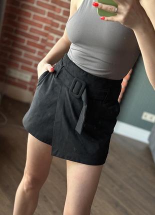 Шорты-юбка мини с поясом из искусственной замши велюр zara xs