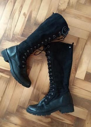 Стильные весенние высокие сапожки на шнуровке 39 размер, носите с удовольствием
