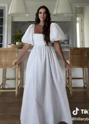 Новое хлопковое платье батал zara платье длинное платье пышный пафф рукав хлопок