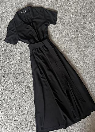 Довга чорна сукня на ґудзиках h&m