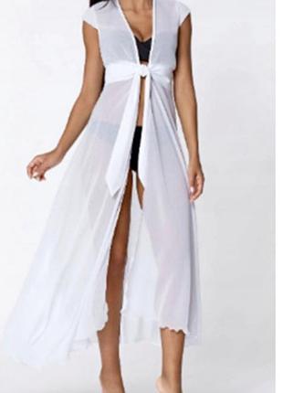 Пляжна біла довга туніка халат🔥