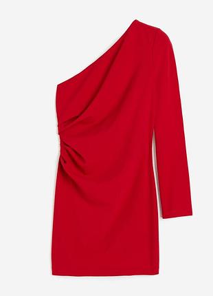 Красное короткое платье на одно плечо h&m