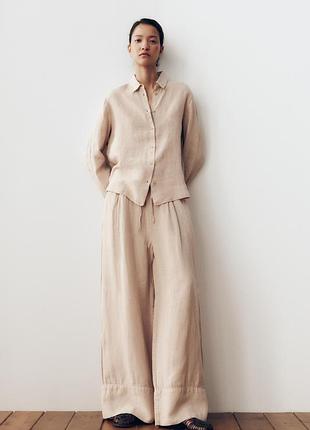 Zara широкі льняні брюки