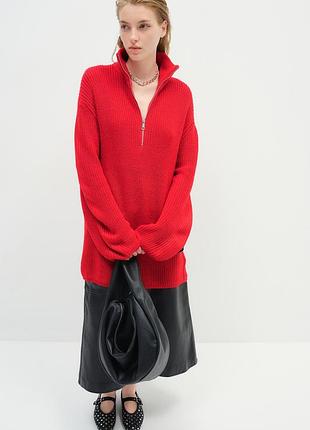 Подовжений червоний джемпер зіп h&m