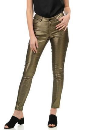 Фирменные, оригинальные, номерные, золотистые, брюки,джинсы, скинние, с напылением