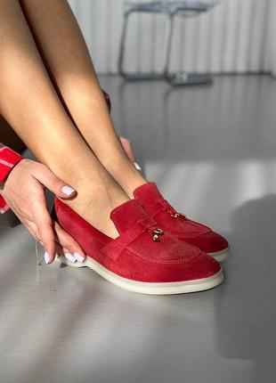 Лофери жіночі замшеві червоного кольору