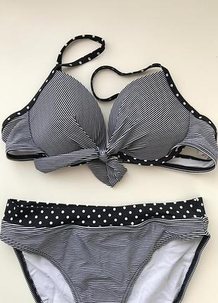 Раздельный купальник dim в полоску горошек polka dot stripes ч/б uk8 eur 36