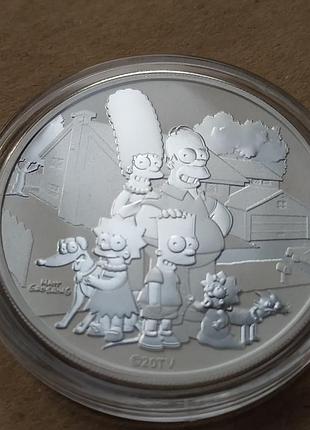 Симпсоны 1 долларов тувала 2021 год серебро 999 унция доллар серебро симпсоны