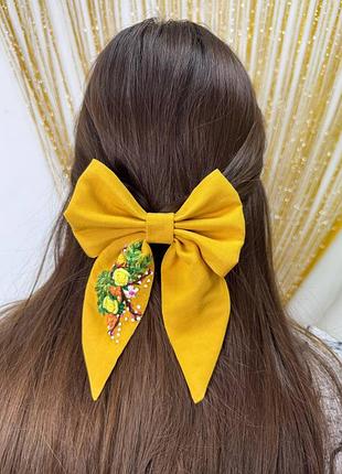 Бант для волос с вышивкой. аксессуар для волос ручной работы