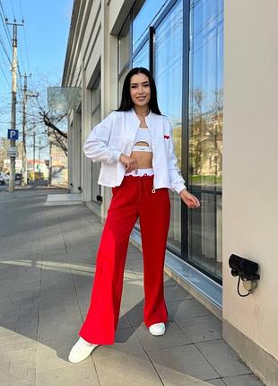 Женский спортивный костюм бомбер и широкие брюки