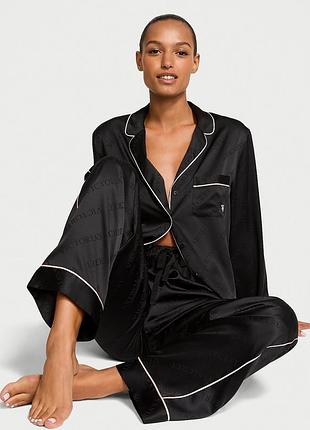 Victoria's secret m l 40 42 сатиновая на длинный рукав атласная черная