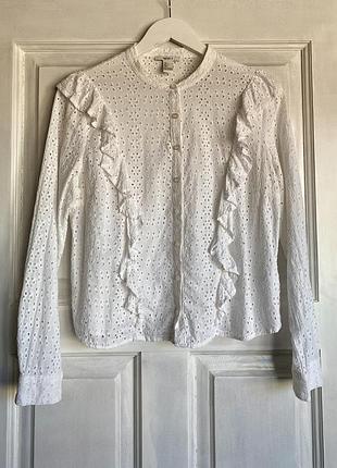 Белая короткая блуза прошва на длинный рукав forever 21